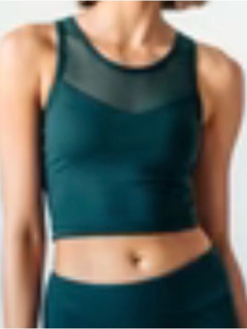 Senita Athletics Dark Teal Mesh-Yoke Crop Sports Bra